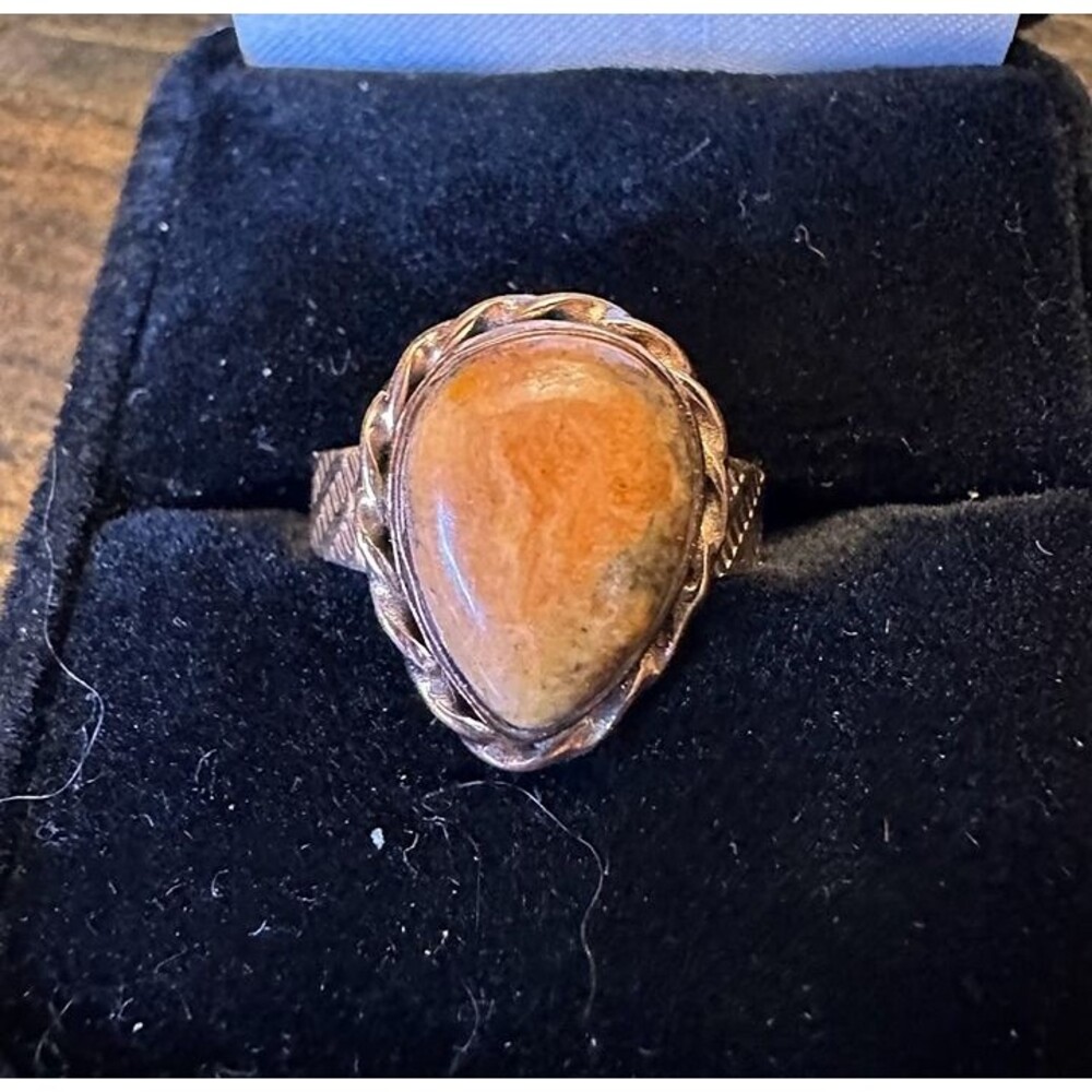 Teardrop Picture Jasper Pure Copper Ring Size 7